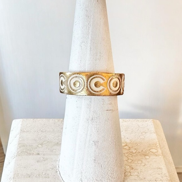 Authentic CHANEL Gold & White Gold Plated Coco Ring Size 6 - Picture 1 of 7